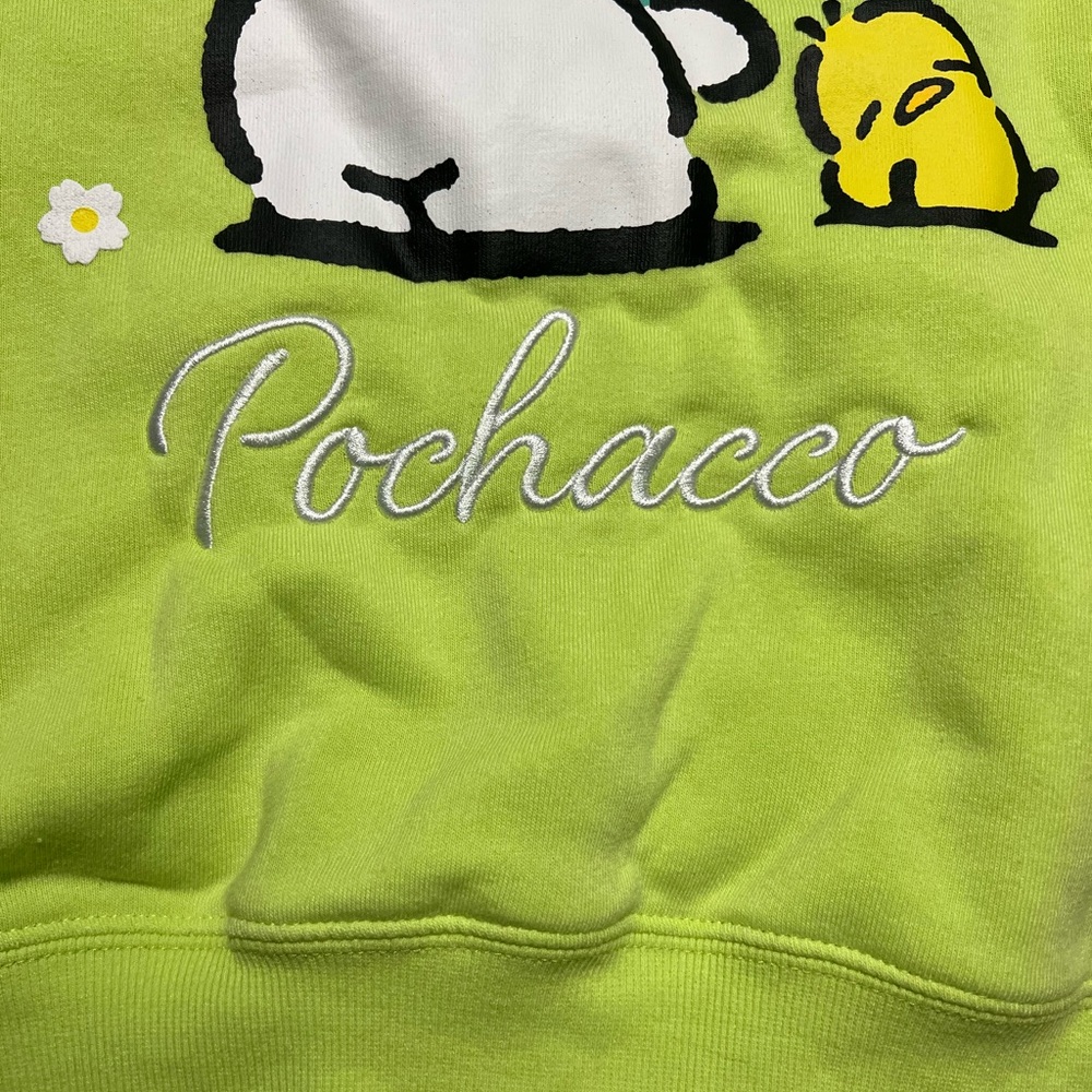 Lime Green Pochacco Sweatshirt Women’s Size XS NWT P2P 18 embroidered detail - Picture 2 of 6